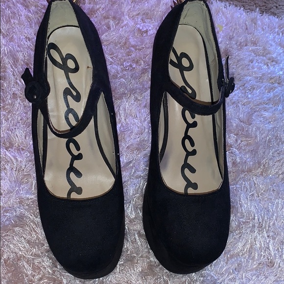 BLACK SUEDE LIKE WEDGE/ PLATFORM SPIKE SIZE 9 - Picture 5 of 6